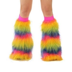 Neon rainbow leg warmer rave fluffies and poi